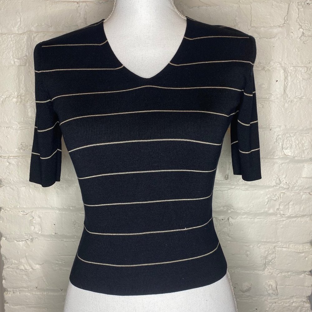 Ann Taylor LOFT Black with White Stripes blouse - Picture 1 of 4